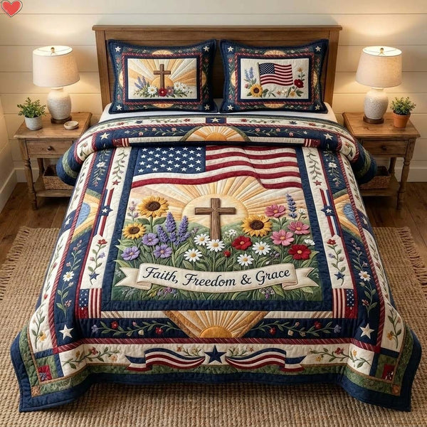 Faith Grace 3-Piece Quilted Bedding Set — quilt and two matching pillow shams