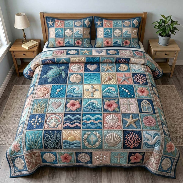 Coastal Faith Mosaic 3-Piece Quilted Bedding Set — quilt and two matching pillow shams