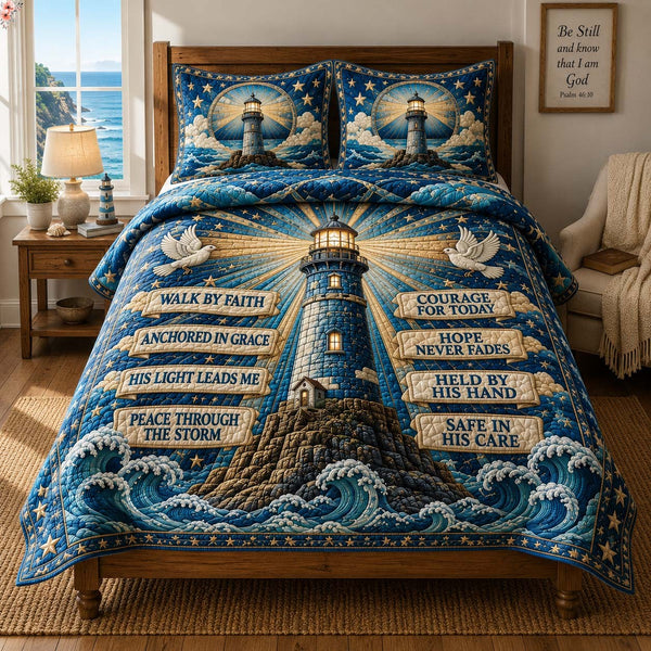Faith Lighthouse 3-Piece Quilted Bedding Set — quilt and two matching pillow shams