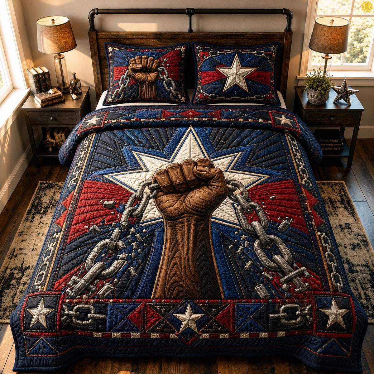 Broken Chains Freedom 3-Piece Quilted Bedding Set — quilt and two matching pillow shams