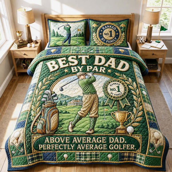 Best Dad By Par Trophy 3-Piece Quilted Bedding Set — quilt and two matching pillow shams