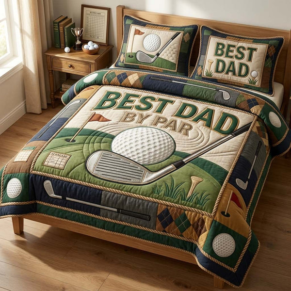 Classic Golf Dad 3-Piece Quilted Bedding Set — quilt and two matching pillow shams