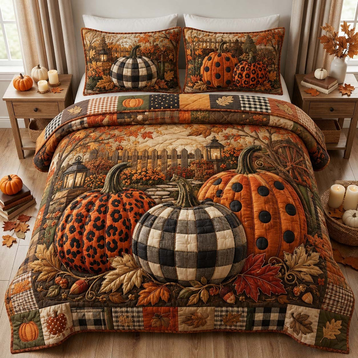 Fall For Jesus 3-Piece Quilted Bedding Set - Design 1 — quilt and two matching pillow shams