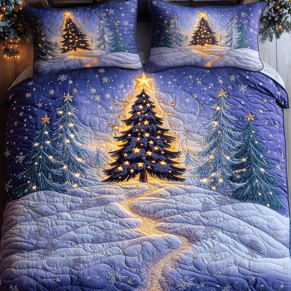 Christmas Tree 3-Piece Quilted Bedding Set - Design 2 — quilt and two matching pillow shams