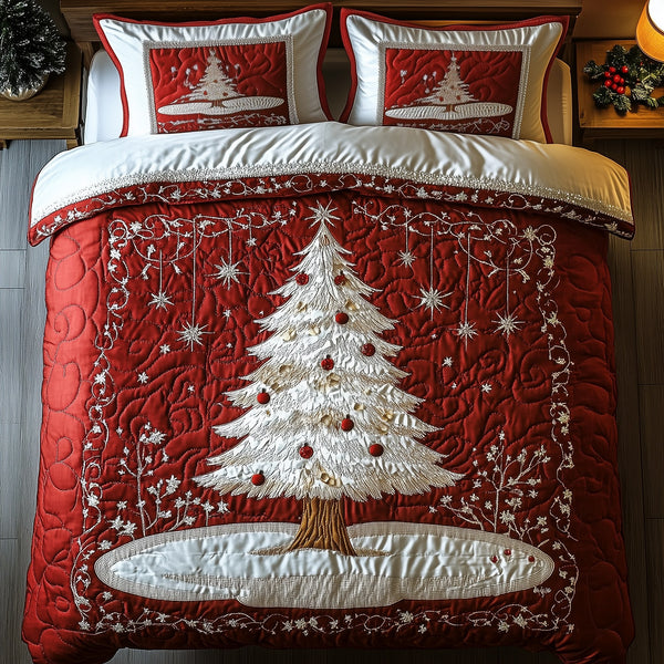 Christmas Tree 3-Piece Quilted Bedding Set - Design 4 — quilt and two matching pillow shams