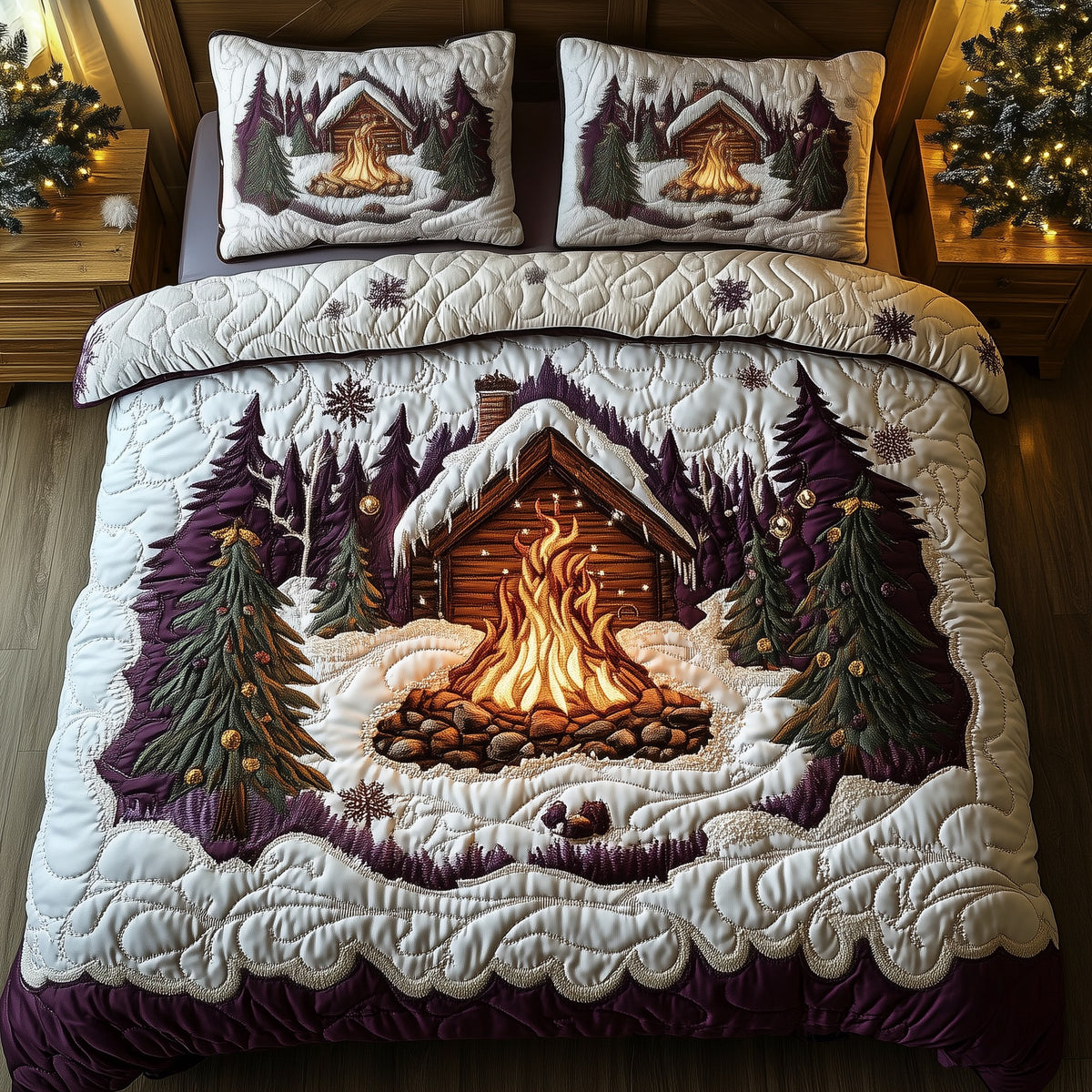 Cozy Winter 3-Piece Quilted Bedding Set - Design 1 — quilt and two matching pillow shams
