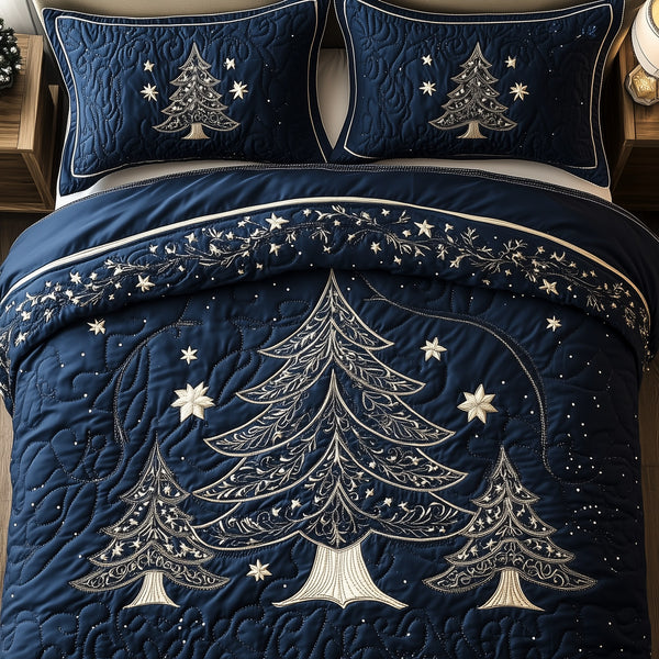 Christmas Tree 3-Piece Quilted Bedding Set - Design 5 — quilt and two matching pillow shams