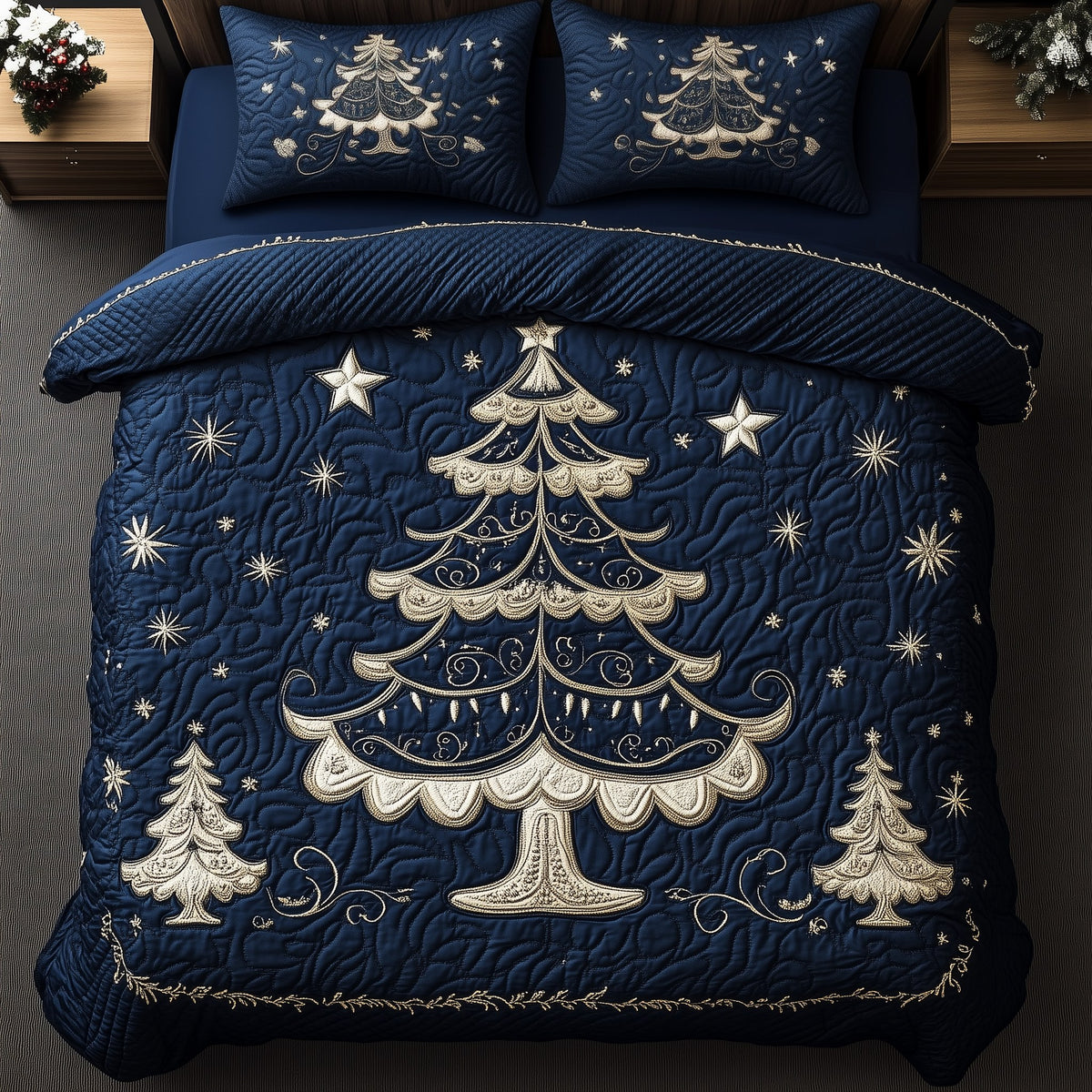 Christmas Tree 3-Piece Quilted Bedding Set - Design 6 — quilt and two matching pillow shams
