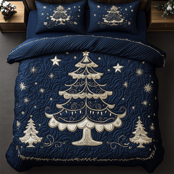 Christmas Tree 3-Piece Quilted Bedding Set - Design 6 — quilt and two matching pillow shams