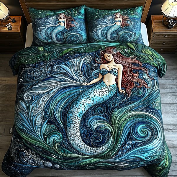 Elegant Mermaid 3-Piece Quilted Bedding Set - Design 2 — quilt and two matching pillow shams