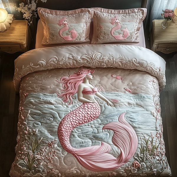 Elegant Mermaid 3-Piece Quilted Bedding Set - Design 3 — quilt and two matching pillow shams