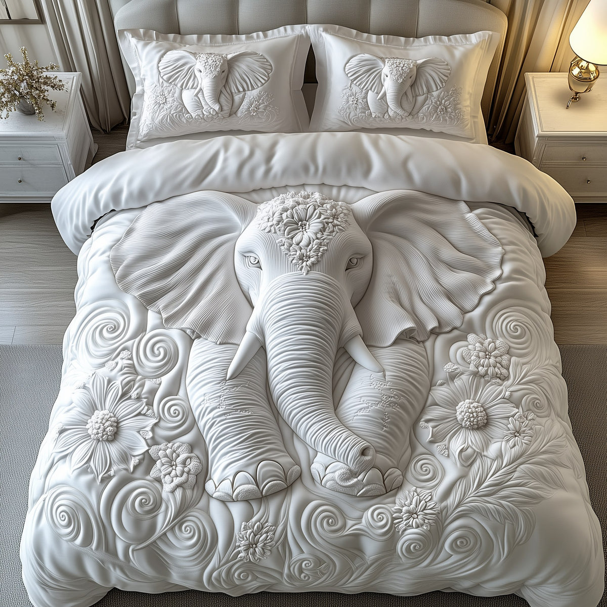 Elegant Elephant 3-Piece Quilted Bedding Set - Design 1 — quilt and two matching pillow shams