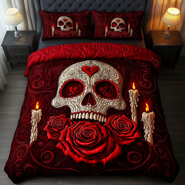 A Valentine Dinner 3-Piece Quilted Bedding Set - Design 4 — quilt and two matching pillow shams