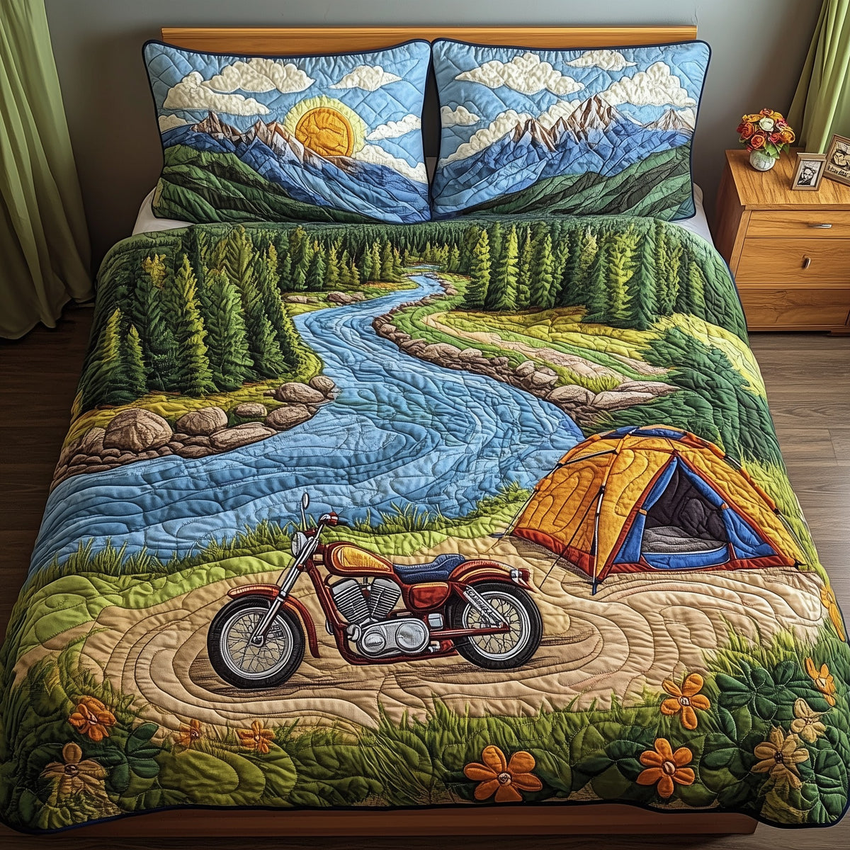 Adventure Awaits 3-Piece Quilted Bedding Set - Design 1 — quilt and two matching pillow shams