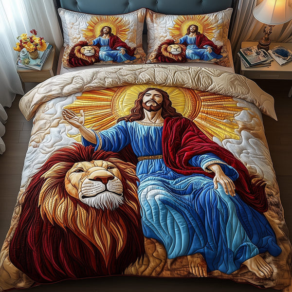 Crown and Cross 3-Piece Quilted Bedding Set — quilt and two matching pillow shams