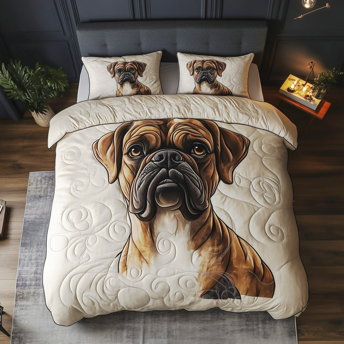 Boxer Dog 3-Piece Quilted Bedding Set — quilt and two matching pillow shams