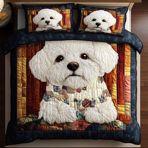 Adorable Bichon Frise 3-Piece Quilted Bedding Set - Design 2 — quilt and two matching pillow shams