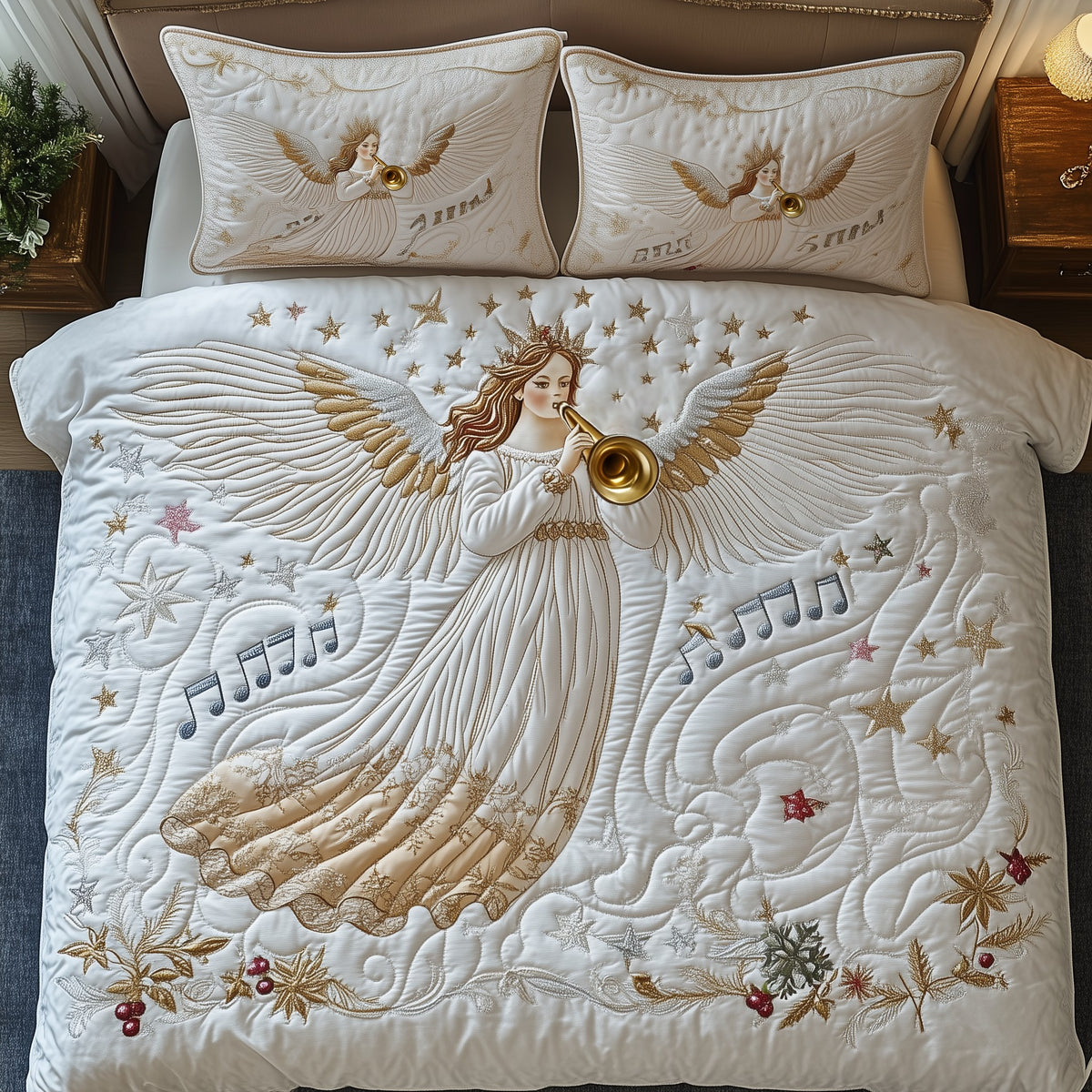 Christmas Angel 3-Piece Quilted Bedding Set - Design 4 — quilt and two matching pillow shams