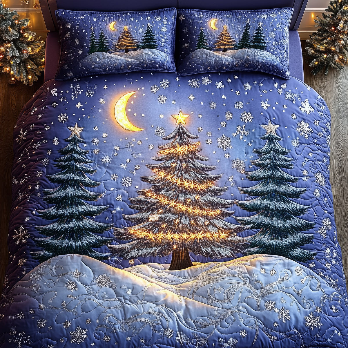 Christmas Tree 3-Piece Quilted Bedding Set - Design 7 — quilt and two matching pillow shams