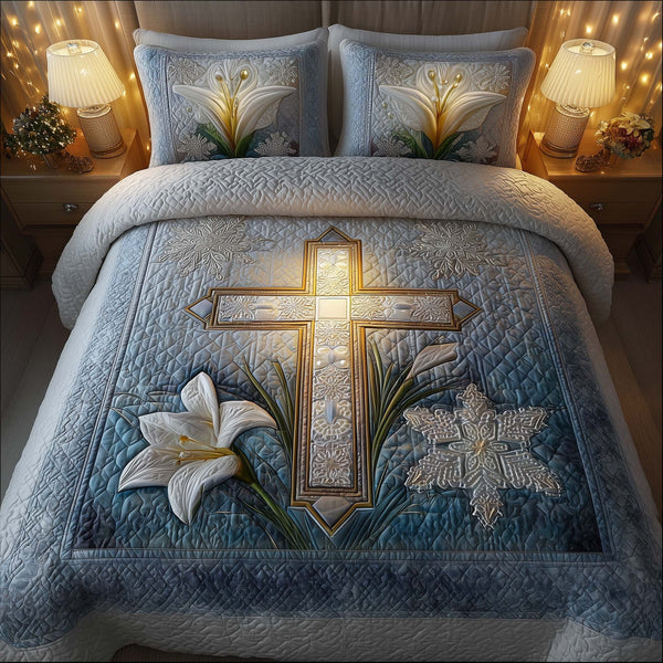 Cross 3-Piece Quilted Bedding Set - Design 5 — quilt and two matching pillow shams