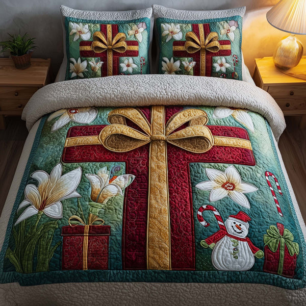 Cross 3-Piece Quilted Bedding Set - Design 13 — quilt and two matching pillow shams