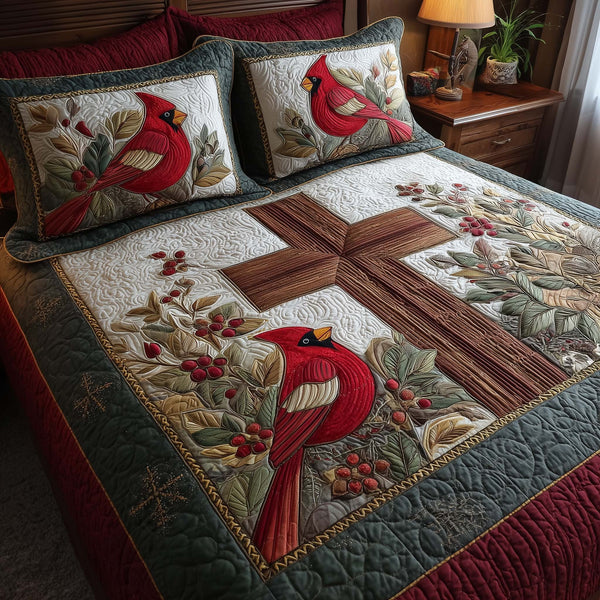 Cross 3-Piece Quilted Bedding Set - Design 15 — quilt and two matching pillow shams