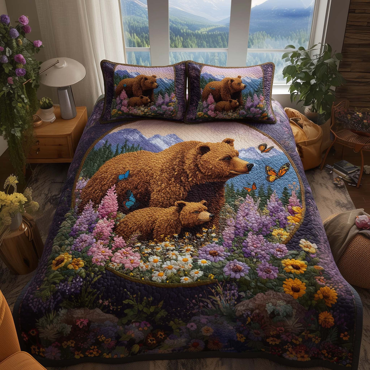 Bear Heaven 3-Piece Quilted Bedding Set - Design 2 — quilt and two matching pillow shams