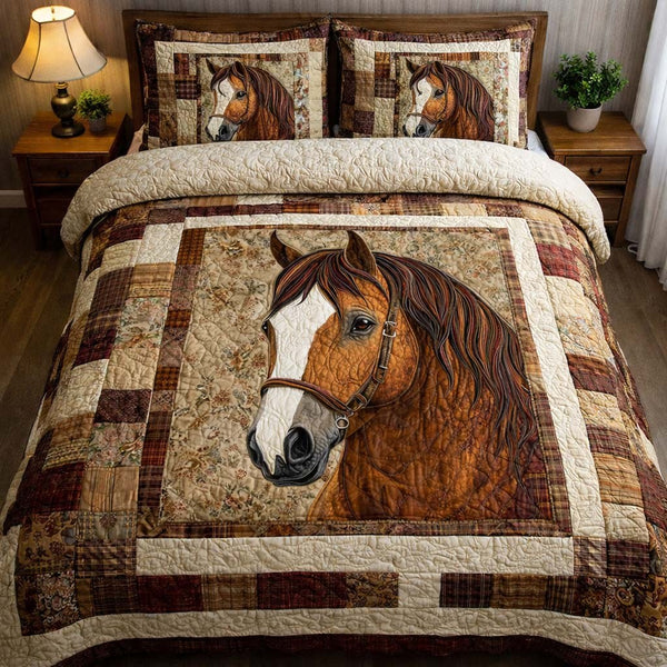 Classic Horse 3-Piece Quilted Bedding Set — quilt and two matching pillow shams
