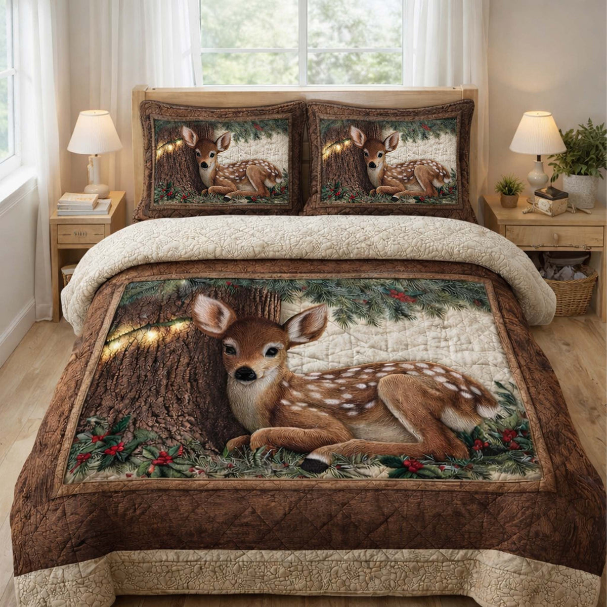 Cozy Fawn 3-Piece Quilted Bedding Set — quilt and two matching pillow shams