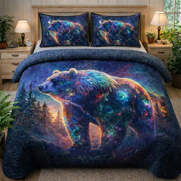 Cosmic Spirit Bear 3-Piece Quilted Bedding Set — quilt and two matching pillow shams