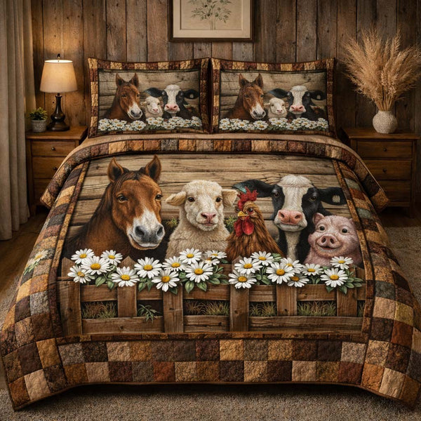 Country Meadow Friends 3-Piece Quilted Bedding Set — quilt and two matching pillow shams