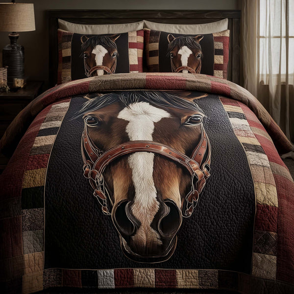 Classic Western Horse 3-Piece Quilted Bedding Set — quilt and two matching pillow shams
