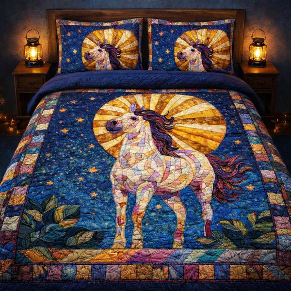 Celestial Moon Horse 3-Piece Quilted Bedding Set — quilt and two matching pillow shams