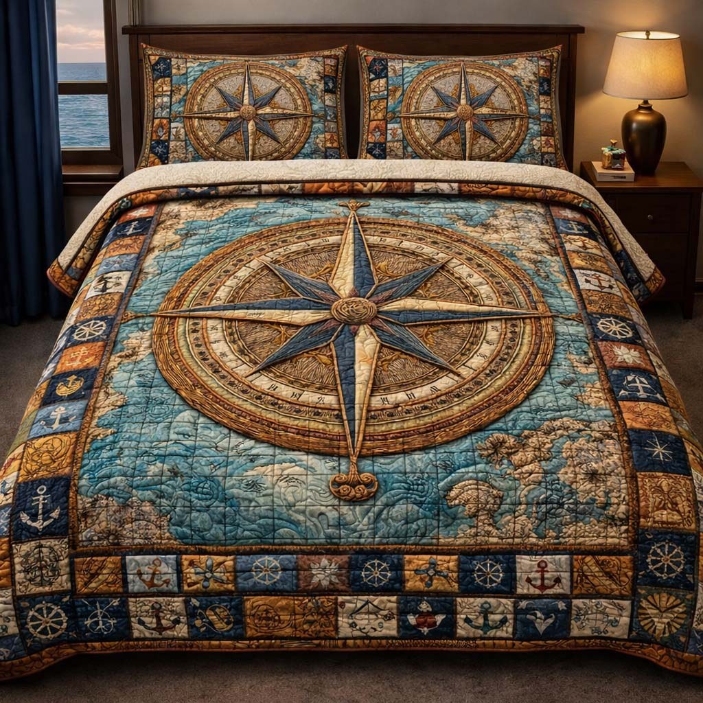 Compass Voyage Heritage 3-Piece Quilted Bedding Set — quilt and two matching pillow shams