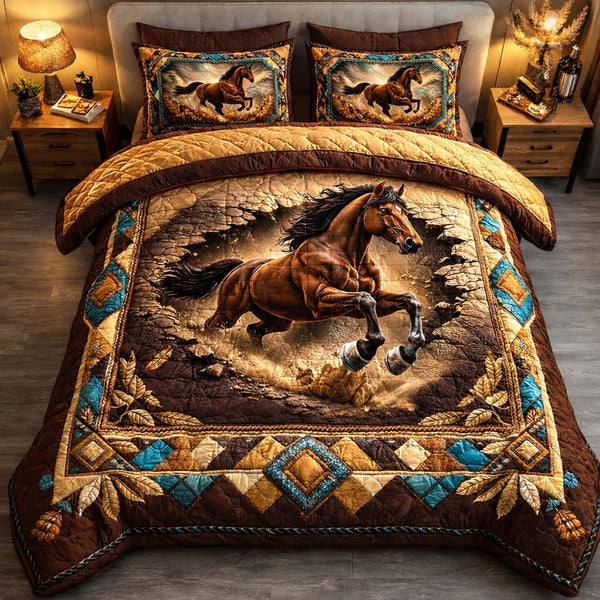 Desert Thunder Stallion 3-Piece Quilted Bedding Set — quilt and two matching pillow shams
