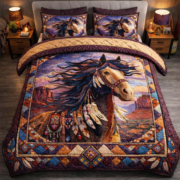 Canyon Wind Stallion 3-Piece Quilted Bedding Set — quilt and two matching pillow shams