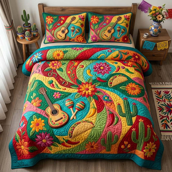 Fiesta Night Garden 3-Piece Quilted Bedding Set — quilt and two matching pillow shams