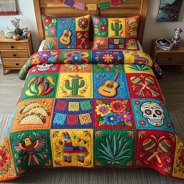 Fiesta Patchwork Joy 3-Piece Quilted Bedding Set — quilt and two matching pillow shams
