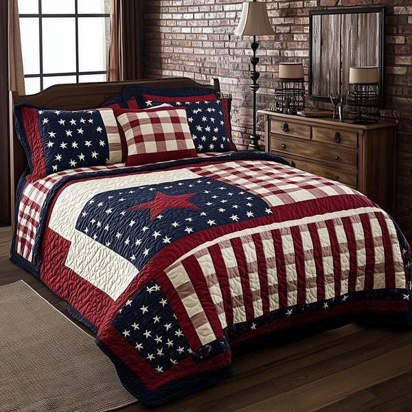 Classic Patriotic Americana 3-Piece Quilted Bedding Set — quilt and two matching pillow shams