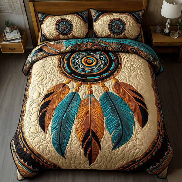 Feathers of Serenity 3-Piece Quilted Bedding Set — quilt and two matching pillow shams