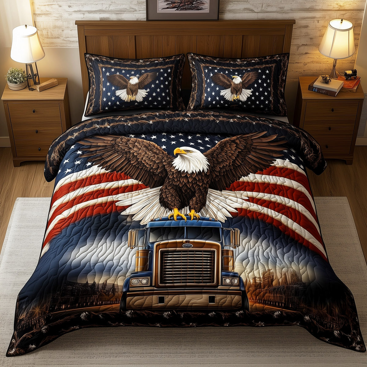 Eagle of Freedom 3-Piece Quilted Bedding Set - Design 1 — quilt and two matching pillow shams