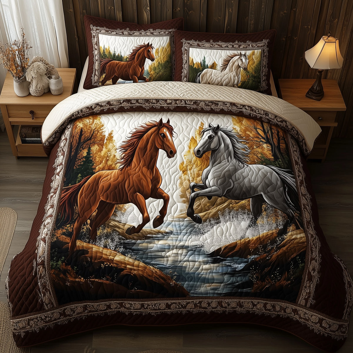Beachside Runners 3-Piece Quilted Bedding Set - Design 1 — quilt and two matching pillow shams