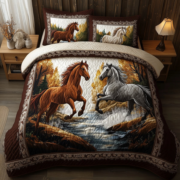 Beachside Runners quilted 3-piece bedding set on a made bed in a light coastal bedroom