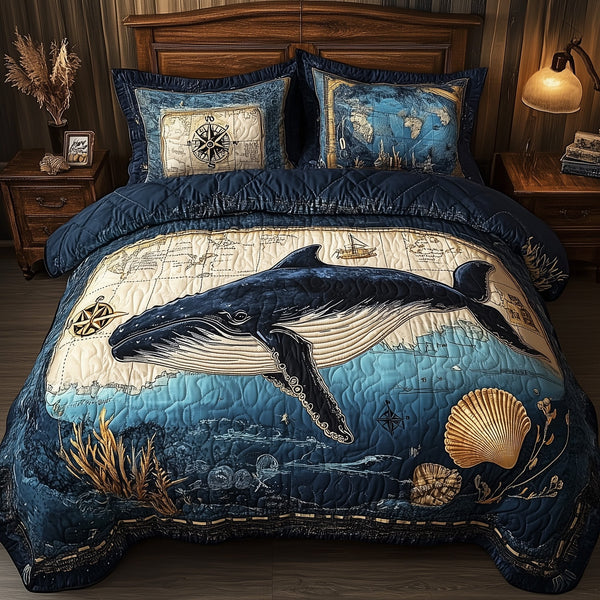 Deep Sea Serenity 3-Piece Quilted Bedding Set — quilt and two matching pillow shams