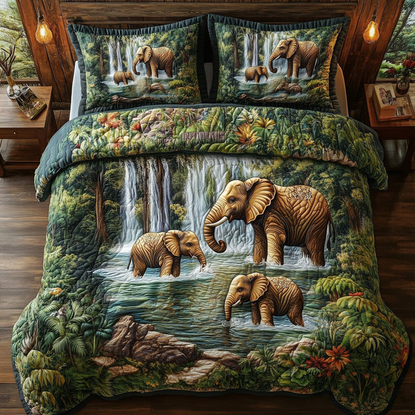 Elephant Family 3-Piece Quilted Bedding Set - Design 1 — quilt and two matching pillow shams
