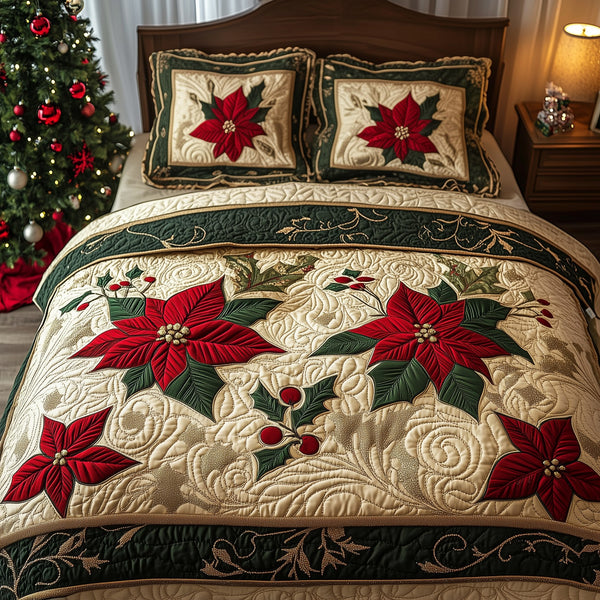 Festive Floral Dream 3-Piece Quilted Bedding Set - Design 1 — quilt and two matching pillow shams