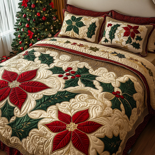 Festive Floral Dream 3-Piece Quilted Bedding Set - Design 2 — quilt and two matching pillow shams