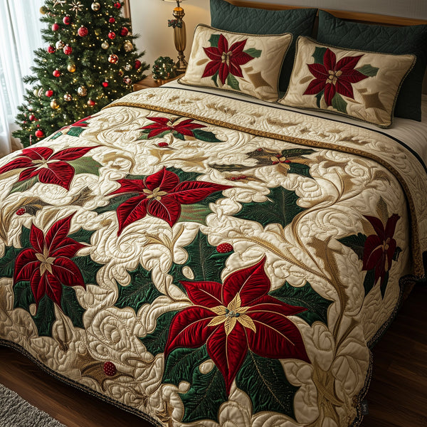 Festive Floral Dream 3-Piece Quilted Bedding Set - Design 3 — quilt and two matching pillow shams