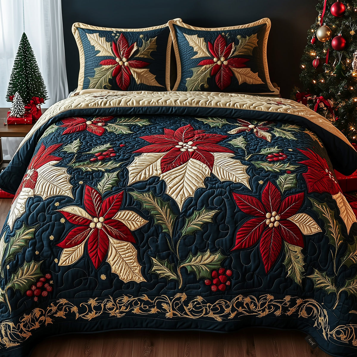 Festive Floral Dream 3-Piece Quilted Bedding Set - Design 5 — quilt and two matching pillow shams