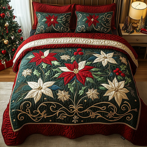 Festive Floral Dream 3-Piece Quilted Bedding Set - Design 6 — quilt and two matching pillow shams